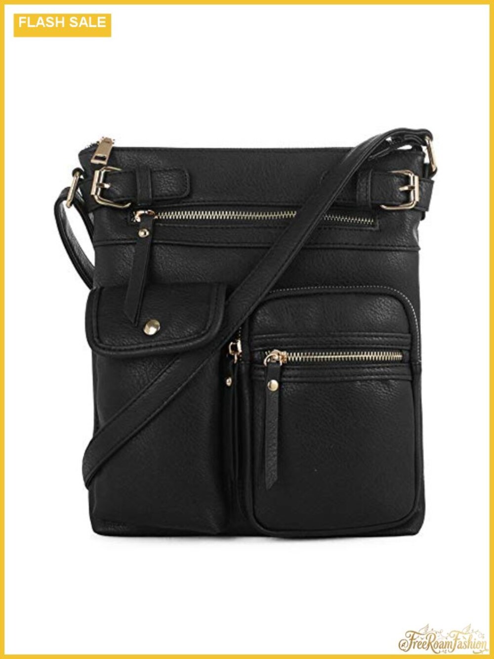 Vegan PU Leather Medium Crossbody Bag Multi Pocket Adjustable Strap